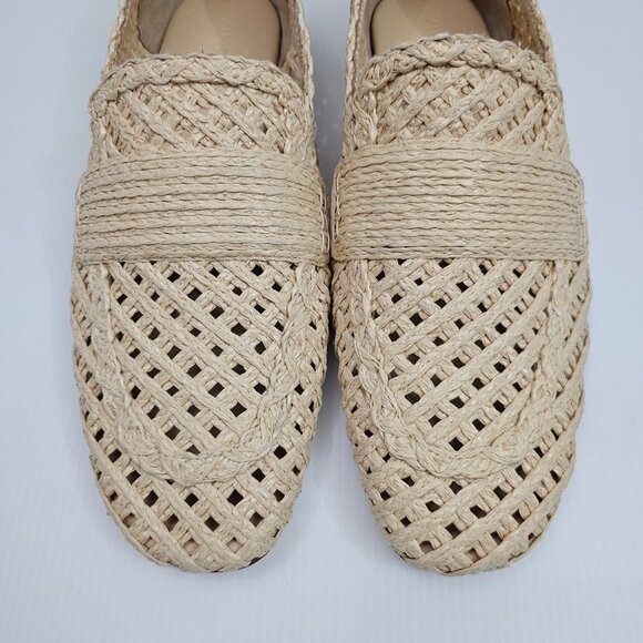 Vince Davis Loafer Womens 9 Natural Raffia Woven Slip On Flats Summer Designer - Picture 5 of 14